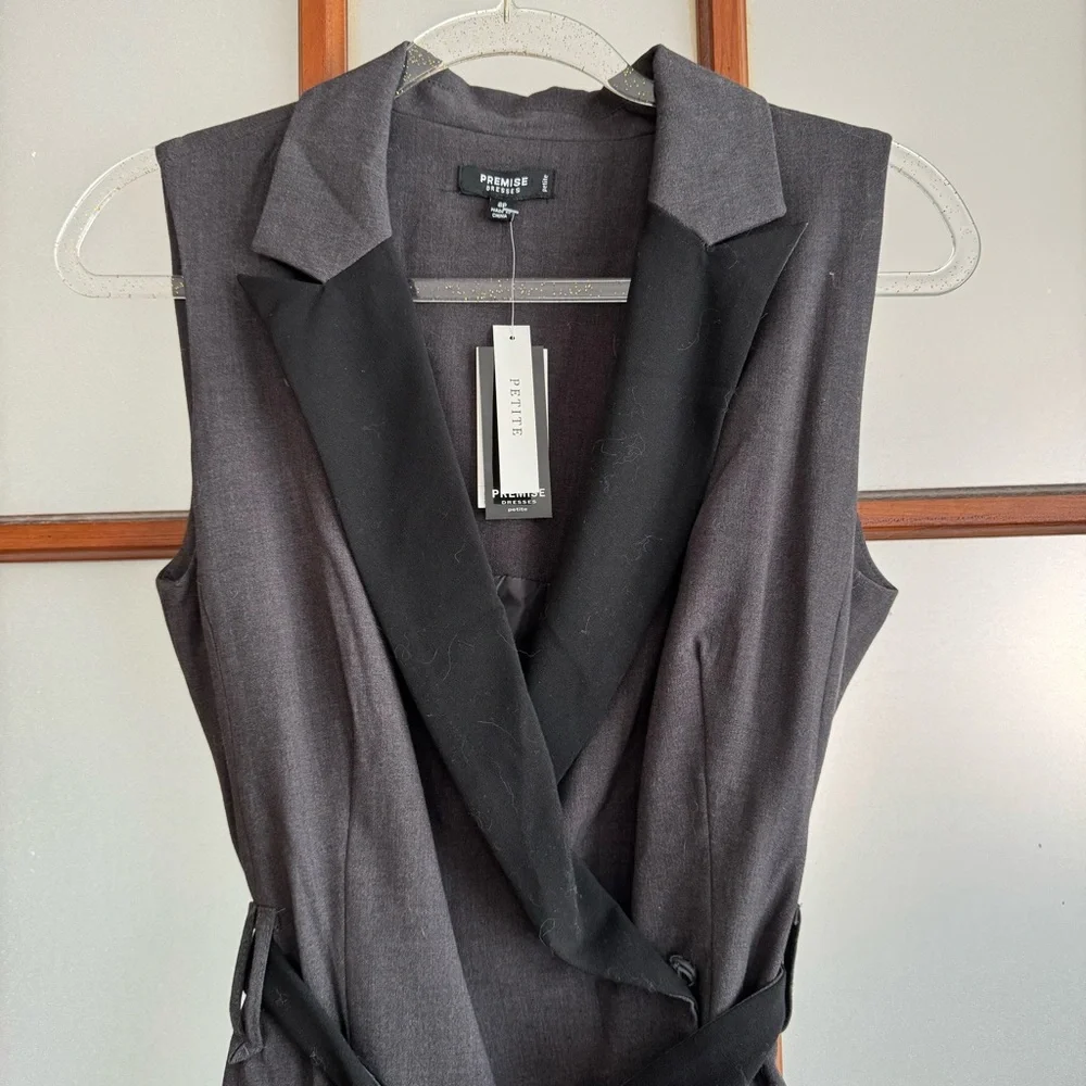 PREMISE ELEGANT A-LINE DRESS. WRAP STYLE ZIPPER UNDERNEATH THE WRAP FLAP BELT - Picture 2 of 16